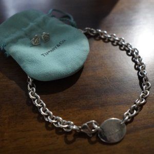 Tiffany & Co Sterling Silver Chain Necklace + Sterling Silver Heart Earrings